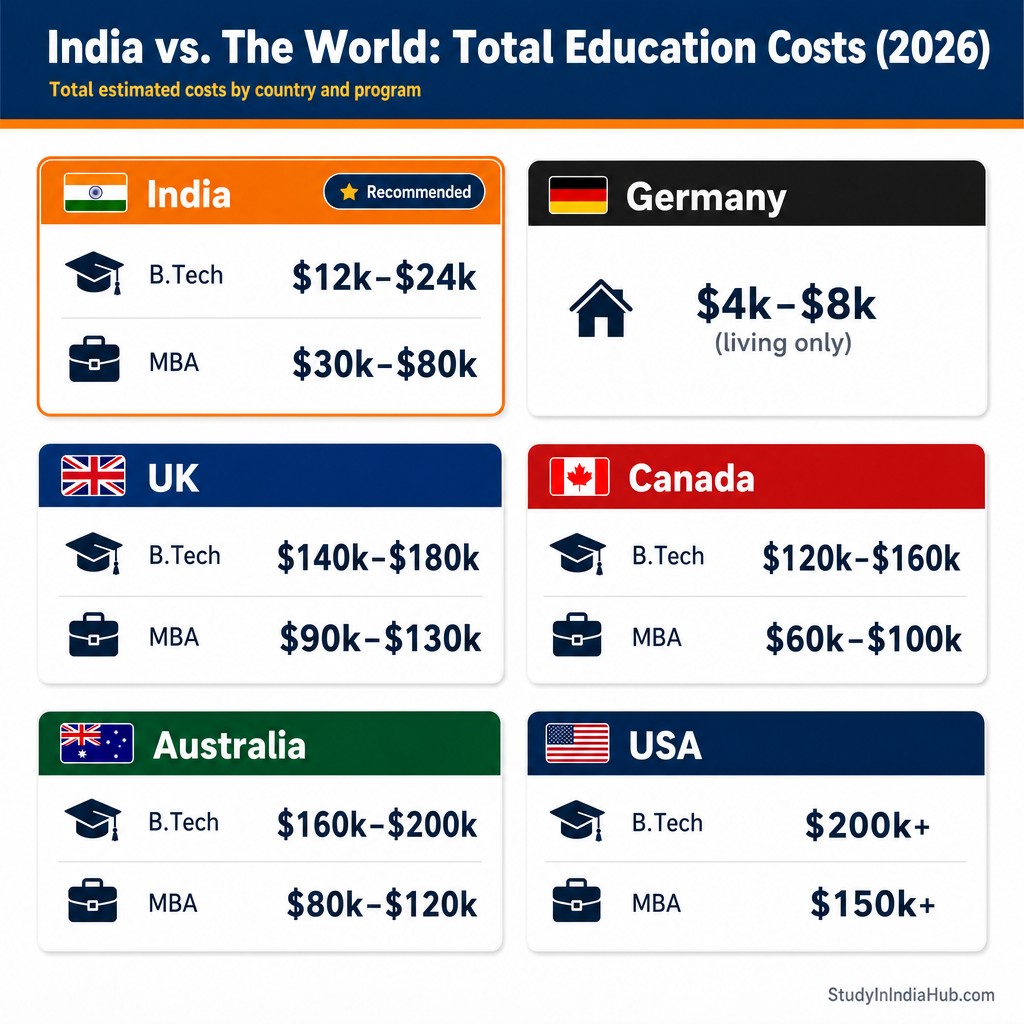 StudyInIndiaHub.com — India vs. The World: Total Education Costs (2026)