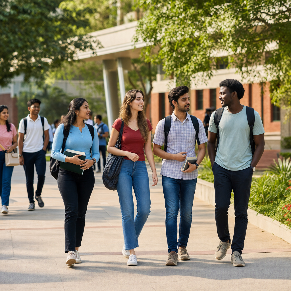 Indian university campus with international students