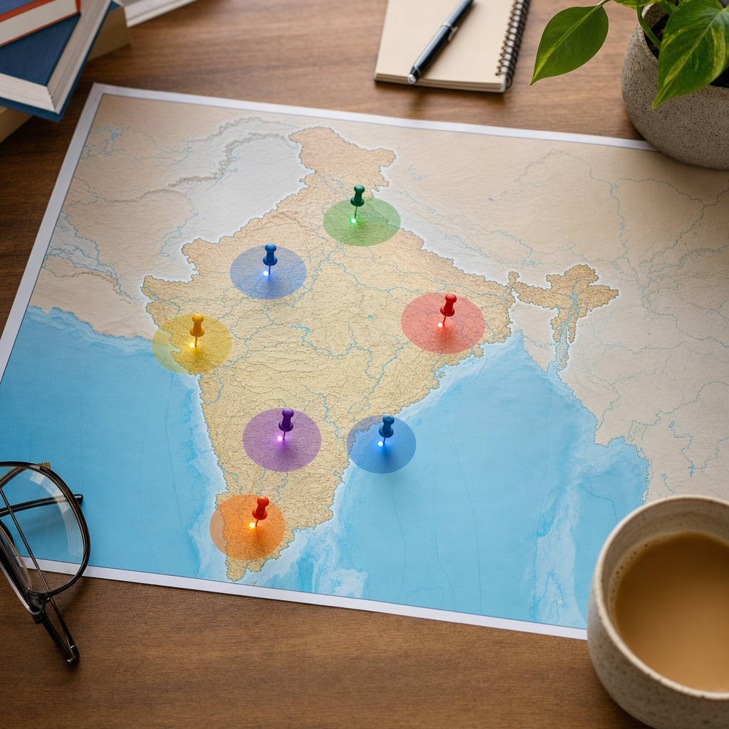 Map of India highlighting top student cities with monthly cost ranges overlaid